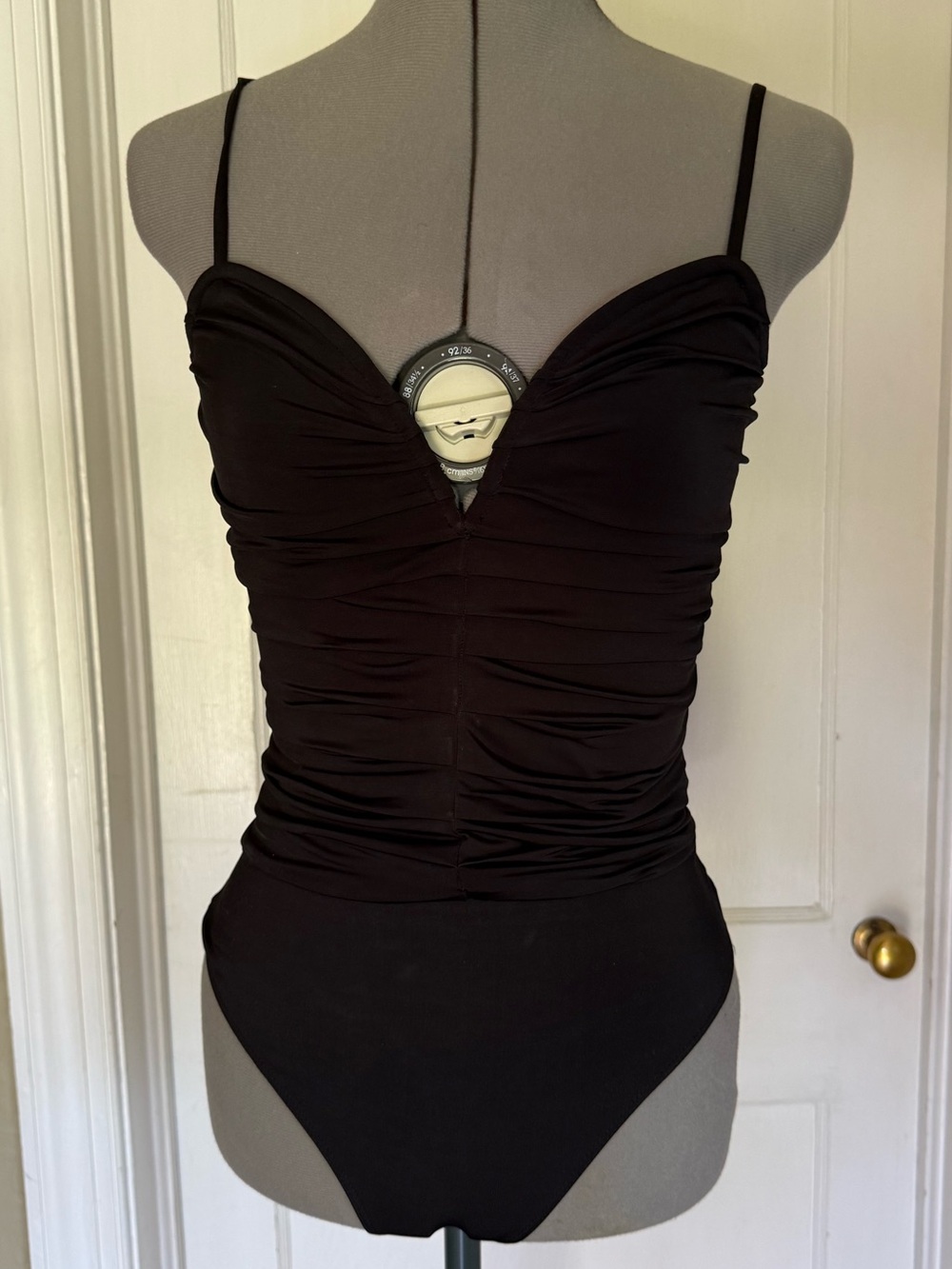 Express Black V-Neck Ruched Spaghetti-Strap Bodysuit